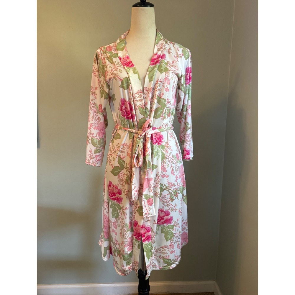Floral Robe Pink Green Rose Long Sleeve OneSize NWT boho dainty romantic cottage